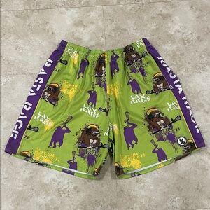 Flow Society Rasta Rage Athletic Green and Purple Graphic Shorts LAX XXL